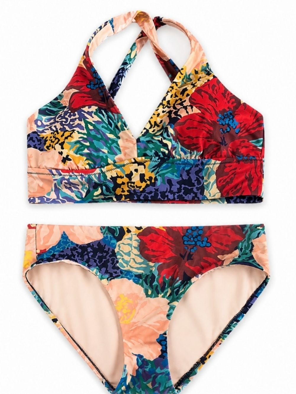 Athleta Floral Halter Bikini Set Tropical Print Swimsuit Top Bottom